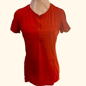 Athleta red intrepid cap sleeves top 3/4 zipper front back small pocket …